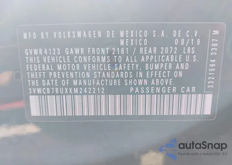 2019 Volkswagen Jetta 1.4T R-Line/1.4T S/1.4T Se from USA, damaged, VIN 3VWCB7BUXKM242212
